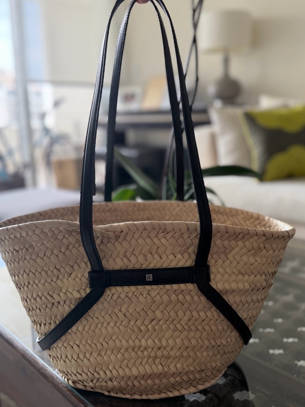 Givenchy Natural Straw Basket Tote with Black Leather Accents - Picture 5 of 5